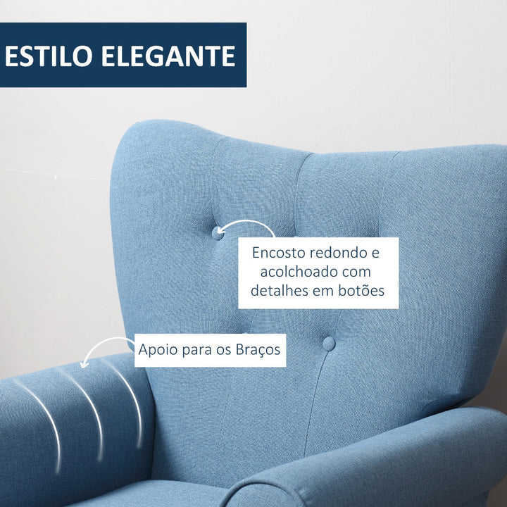 Poltrona de Sala de Estar Estofada Poltrona Relax com Apoio para os Braços Assento Acolchoado e Pés de Madeira Estilo Moderno para Dormitório 78x74x97cm Azul Claro