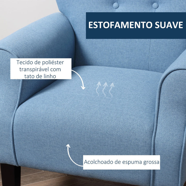 Poltrona de Sala de Estar Estofada Poltrona Relax com Apoio para os Braços Assento Acolchoado e Pés de Madeira Estilo Moderno para Dormitório 78x74x97cm Azul Claro