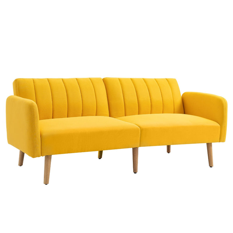 Sofá Cama de 2 Lugares com Encosto Ajustável em 3 Posições Apoio para os Braços Desmontável e Pés de Madeira Sofá Duplo Moderno para Sala de Estar Escritório 173x75x73cm Amarelo