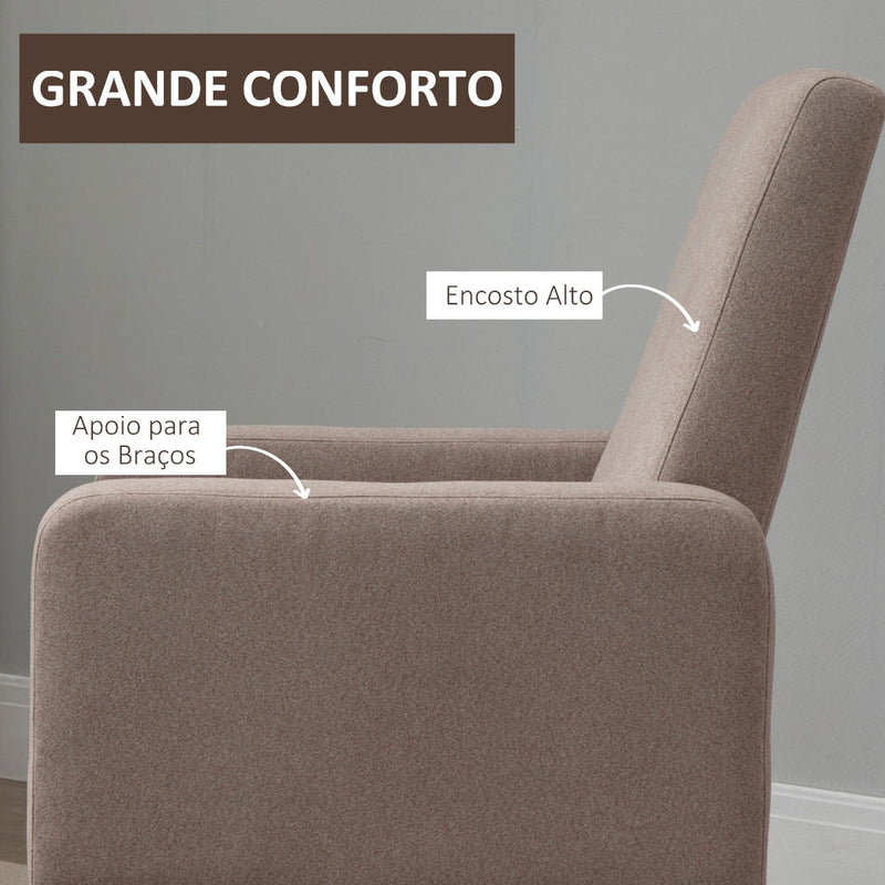 Poltrona Baloiço Estofada em Flanela Cadeira de Baloiço Relax com Assento Apoio para os Braços Acolchoados e Base de Madeira Ideal para Lactancia 72x75x105cm Marrom