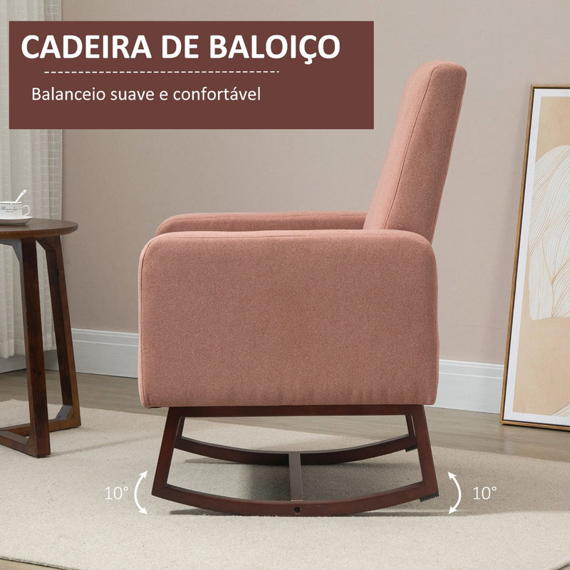 Poltrona Baloiço Estofada em Flanela Cadeira de Baloiço Relax com Assento Apoio para os Braços Acolchoados e Base de Madeira Ideal para Lactancia 72x75x105cm Rosa