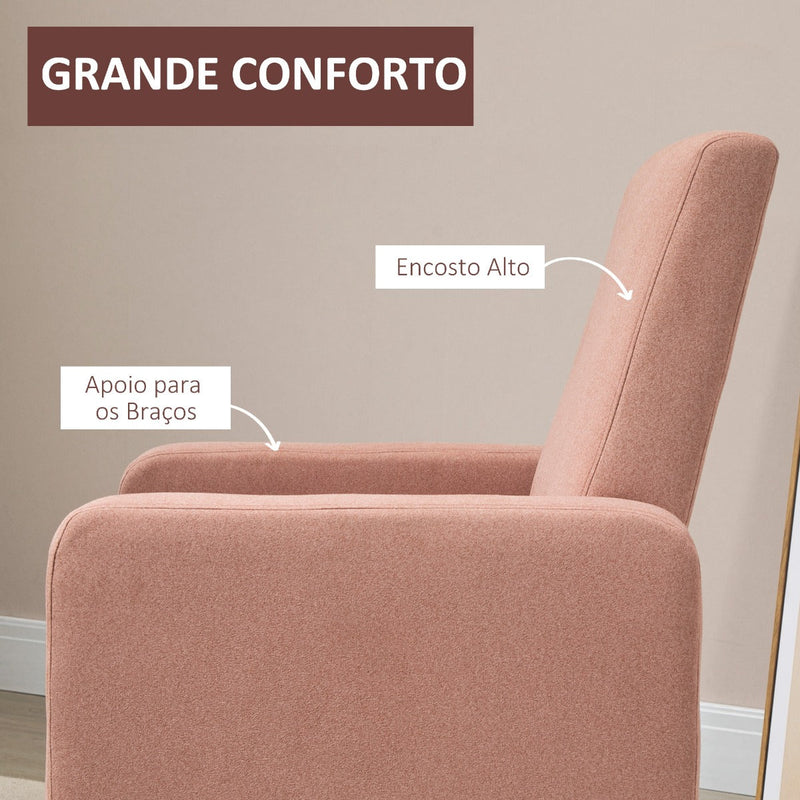 Poltrona Baloiço Estofada em Flanela Cadeira de Baloiço Relax com Assento Apoio para os Braços Acolchoados e Base de Madeira Ideal para Lactancia 72x75x105cm Rosa