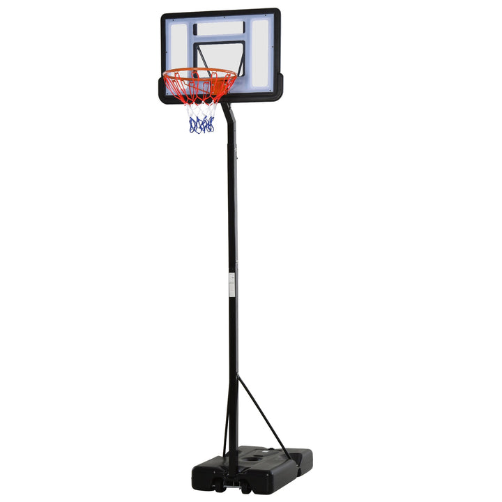 Tabela de basquetebol com suporte portátil Aro de cesta ajustável em altura base recarregável para crianças e adultos 86x153x250-350 cm Preto