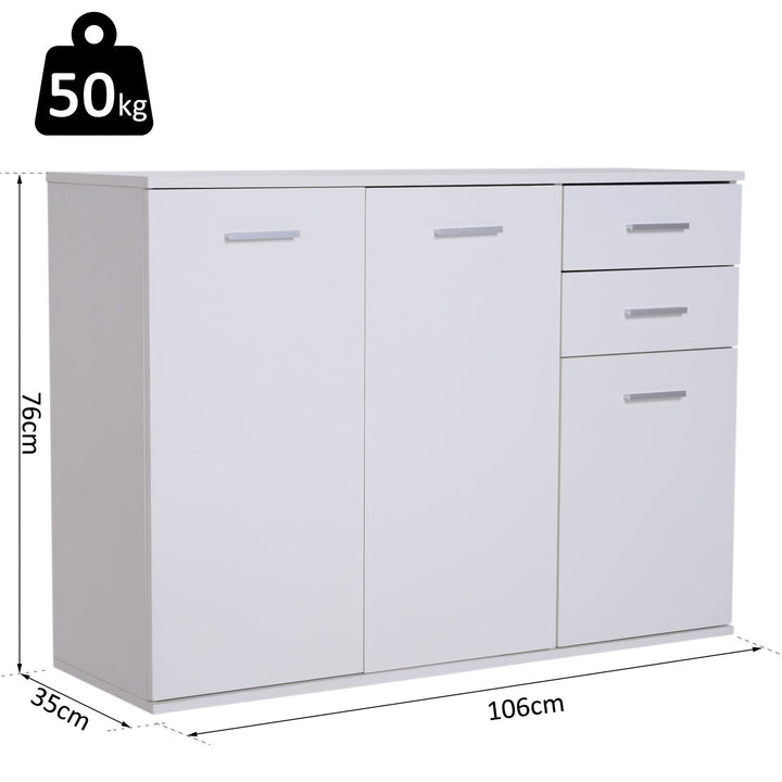 Armário Aparador amplo espaço de Armazenamento para sala de jantar com portas e gavetas 106x35x76cm Branco