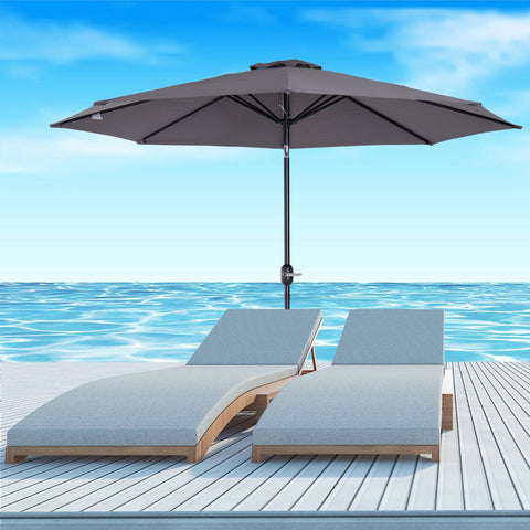 Guarda-sol grande jardim com manivela para abertura fácil e ângulo ajustável F300x245 cm Cinzento