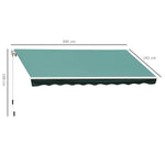 Toldo de Alumínio Manual Dobrável 395x245 cm com Manivela para Varanda Pátio Jardim e Terraço Tecido de Poliéster 280g m² - Verde Escuro