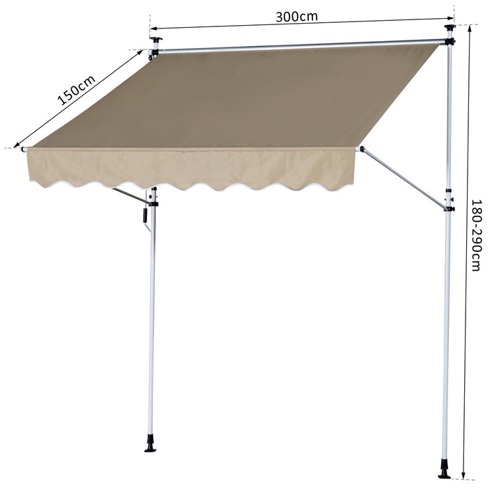 Toldo Portátil Pátio Varanda 3x1,5m Toldo Manual Dobrável de Alumínio Altura Regulável com Manivela para Terraço Jardim Bege