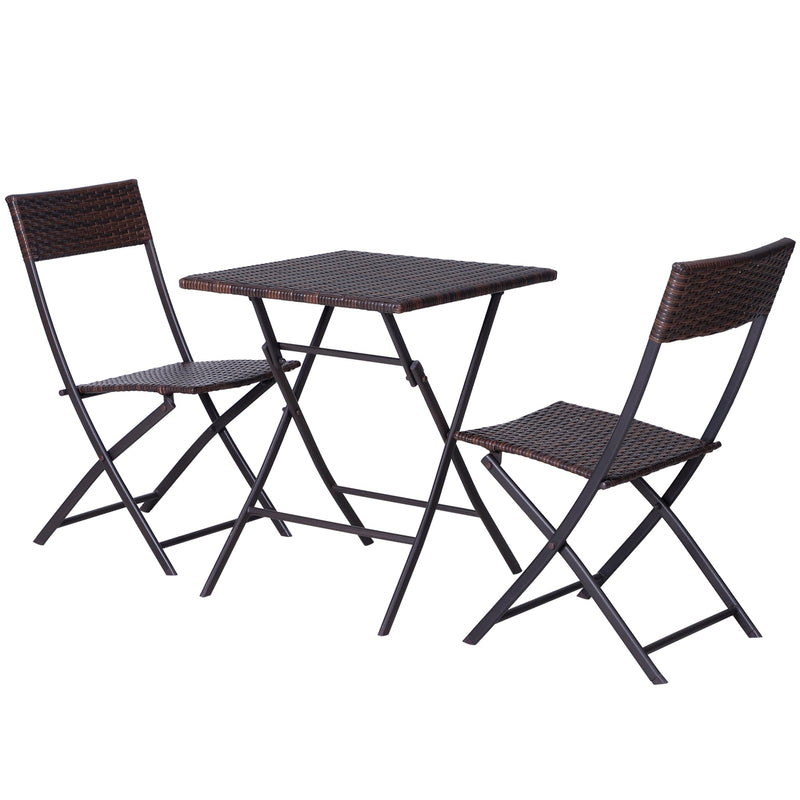 Conjunto de 3 Peças de Rattan Conjunto de 2 Cadeiras e Mesa para Pátio Varanda Jardim Dobrável Desenho Trançado Elegante Mesa de 60x60x72 cm Cor Marrom