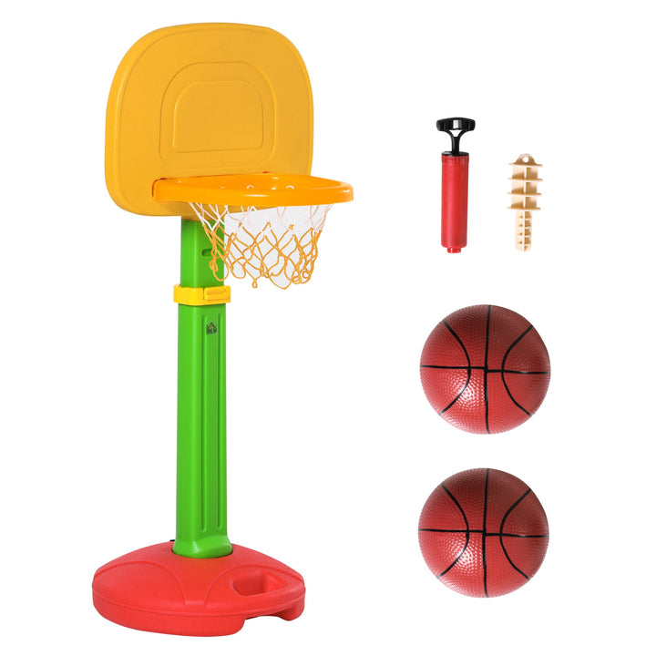 Cesta de Basquetebol Infantil para Crianças acima de 3 anos Altura Ajustável 2 Bolas e Inflador 52,5x44x120-160cm Amarelo Verde Vermelho