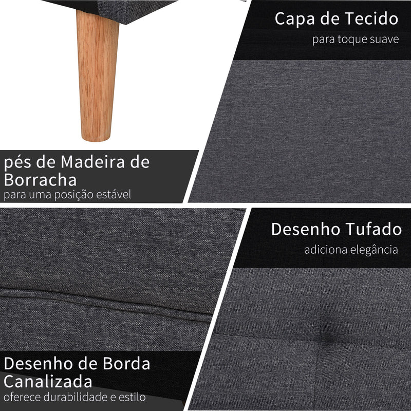 Sofá- cama 3 lugares com apoio de braços Pernas levantadas 187x90x86.5 Cinza