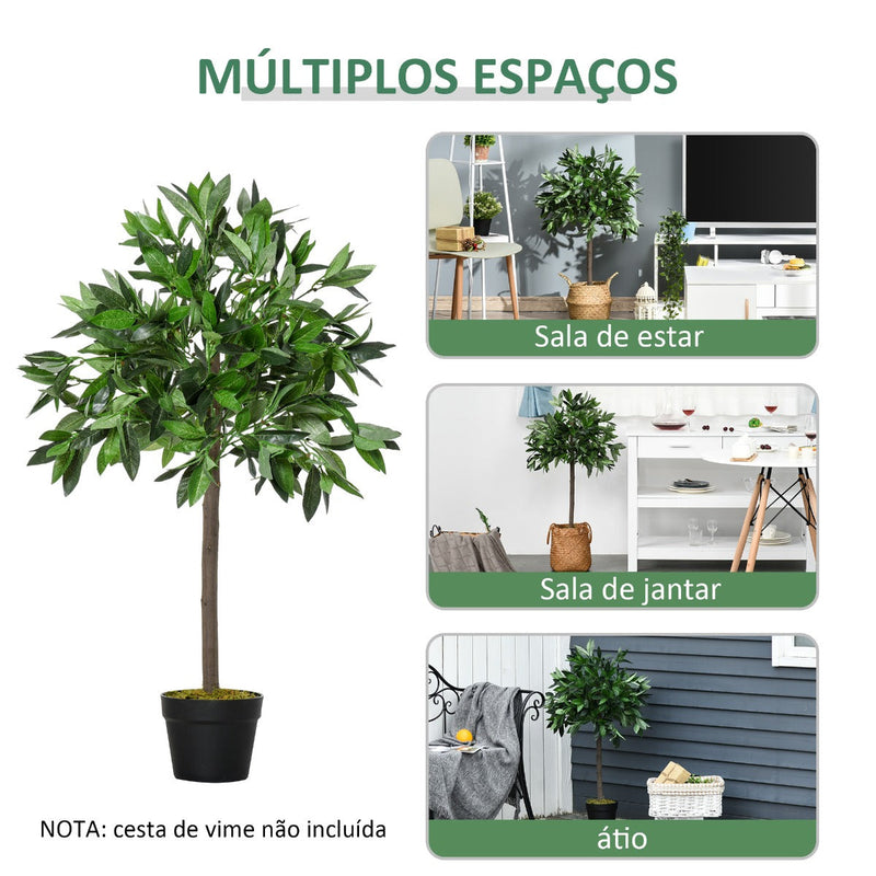 2 plantas artificiais de 90 cm de altura árvore de Laurel com vaso para sala de estar exterior Verde