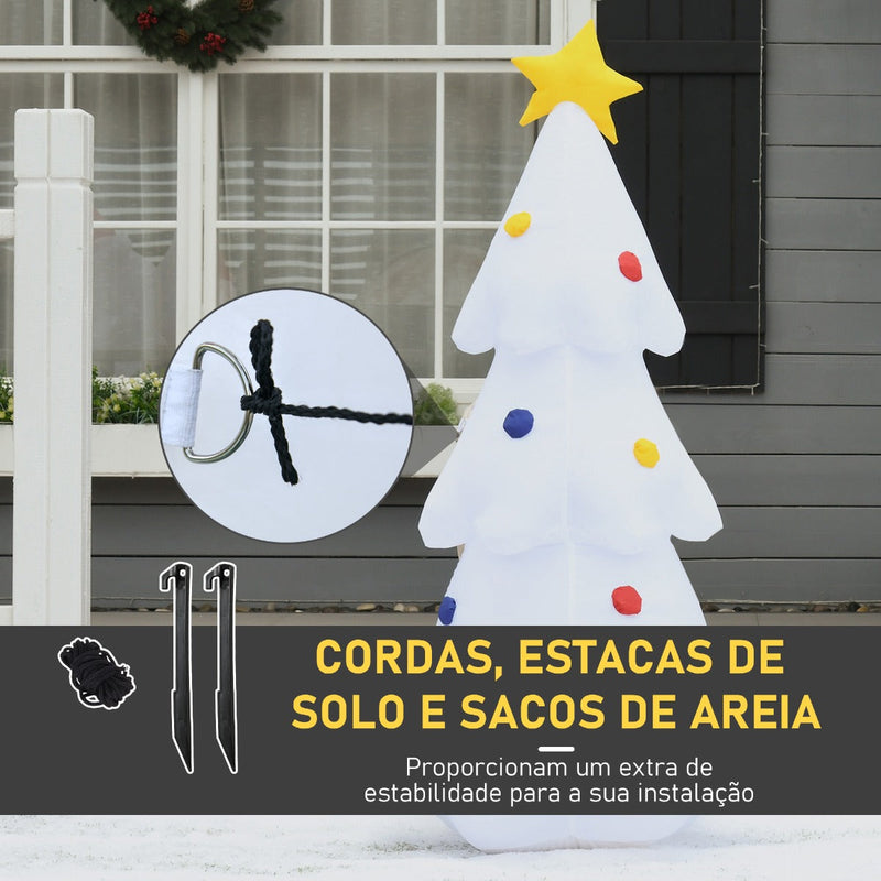 Árvore de Natal Inflável 122cm de Altura com Luzes LED e Inflador Decoração de Natal para Interiores Exteriores 60x51x122cm Branco