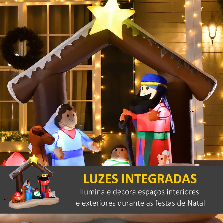 Decoração Inflável de Natal 183cm com Luzes LED Inclui Inflador Nascimento de Jesús para Festas Jardim Exterior 201x100x186cm Multicor
