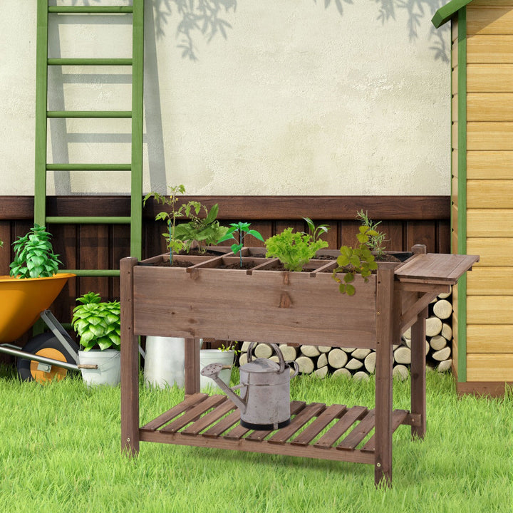 Jardim urbano com prateleiras floreira de madeira maciça elevada Ervas 123x54x74 cm Castanho