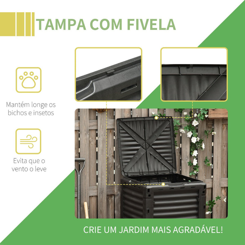 Compostor Orgânico de 300L de capacidade para a Produção de Fertilizante de Jardim com 48 Respiradouros 60,5x60,5x81,5cm Preto