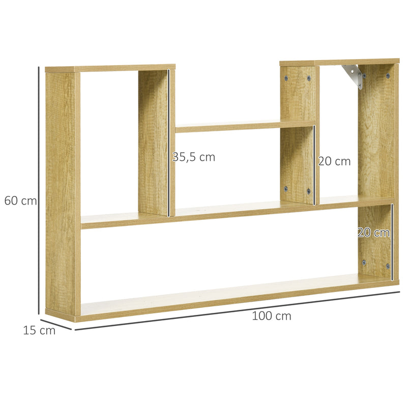 Prateleira de Parede com 2 Compartimentos Prateleira Suspensa de Madeira para Sala de Estar Dormitório Estúdio Corredor 100x15x60 cm Madeira