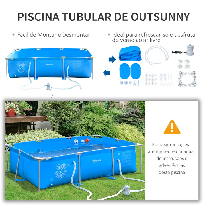 Piscina Desmontável Tubular 291x190x75cm com Depuradora de Cartucho Piscina Retangular de Exterior para Adultos e Crianças 3600L Azul