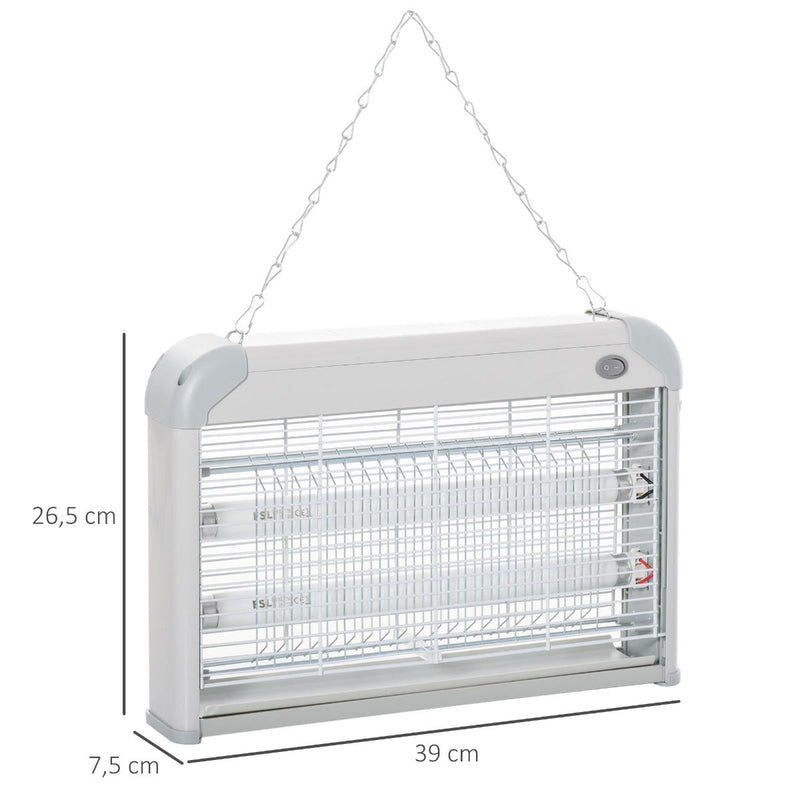 Lâmpada elétrica anti-mosquito Luz ultravioleta 20W com 2 tubos LED Área de ação 60m² 39x7,5x26,5 cm Branco