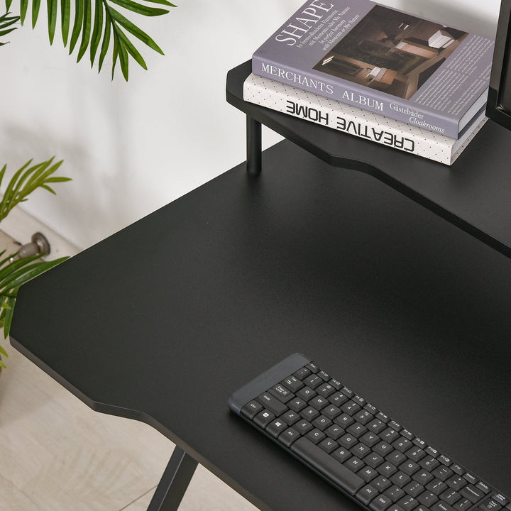 Mesa gaming para jogos secretária com suporte para monitor e fones de ouvido 140x60x90 cm Preto