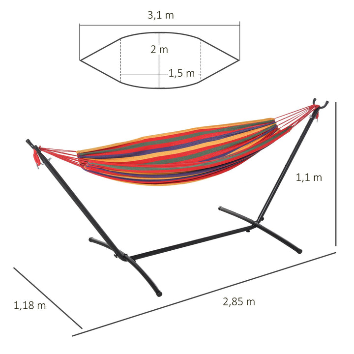Rede com suporte de aço portátil Altura ajustável de 6 níveis com bolsa de transporte 150 kg 200x150 cm multicolor