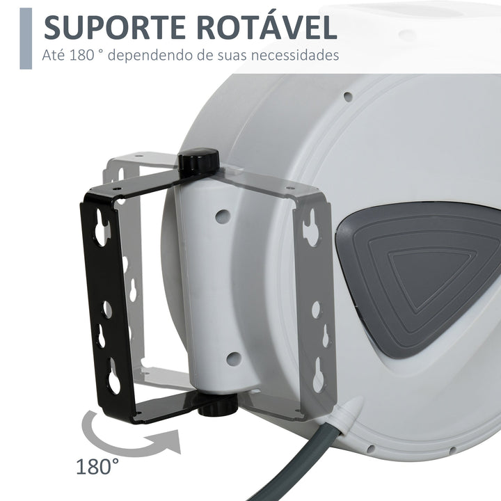 Carretel retrátil com mangueira de ar comprimido para compressor suporte giratório 180 ° Cinza 43x25x35 cm