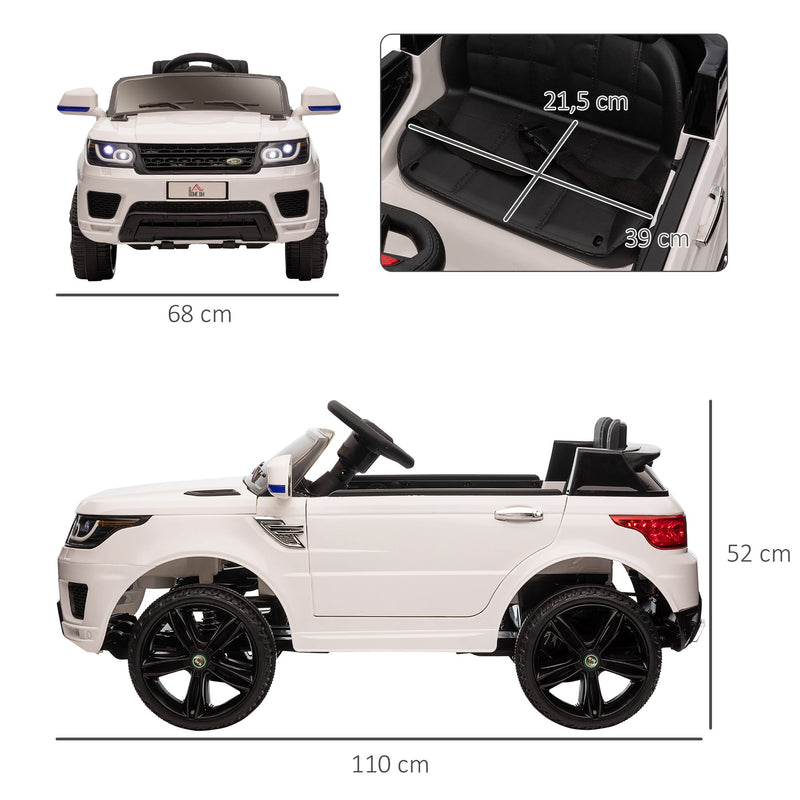 Carro Elétrico SUV para Crianças de 3-6 Anos Carro de Bateria 12V com 2 Motores Controlo Remoto Faróis Buzina Bluetooth Música USB e Abertura de Porta 3-5km/h 110x68x52cm Branco