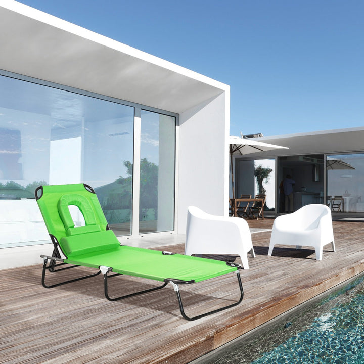 Espreguiçadeira Dobrável com Encosto Ajustável em 4 Posições Espreguiçadeira de Jardim com Almofada Estrutura de Aço Tecido Oxford para Acampamento Praia Terraço 190x56x28cm Verde