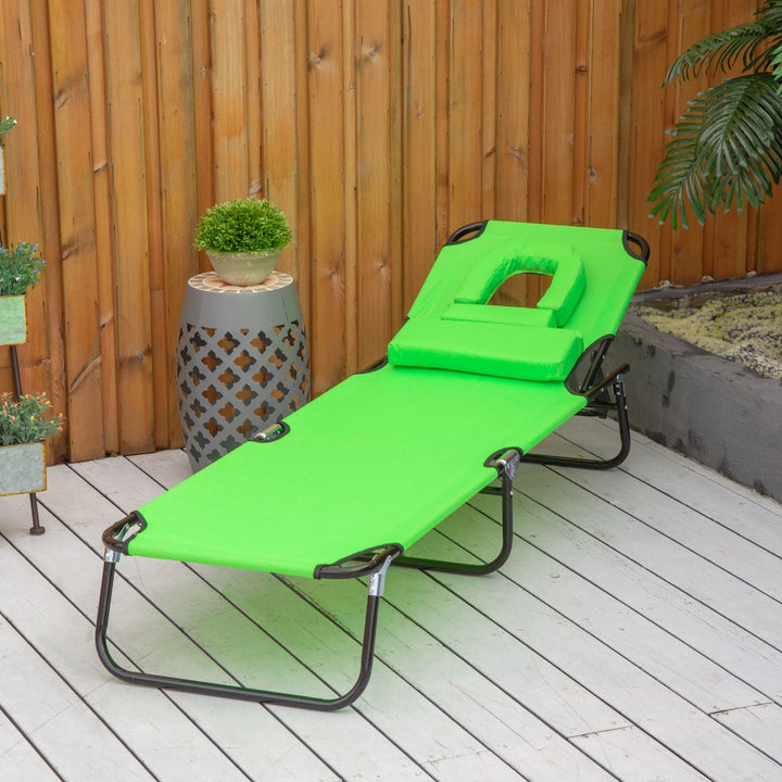 Espreguiçadeira Dobrável com Encosto Ajustável em 4 Posições Espreguiçadeira de Jardim com Almofada Estrutura de Aço Tecido Oxford para Acampamento Praia Terraço 190x56x28cm Verde