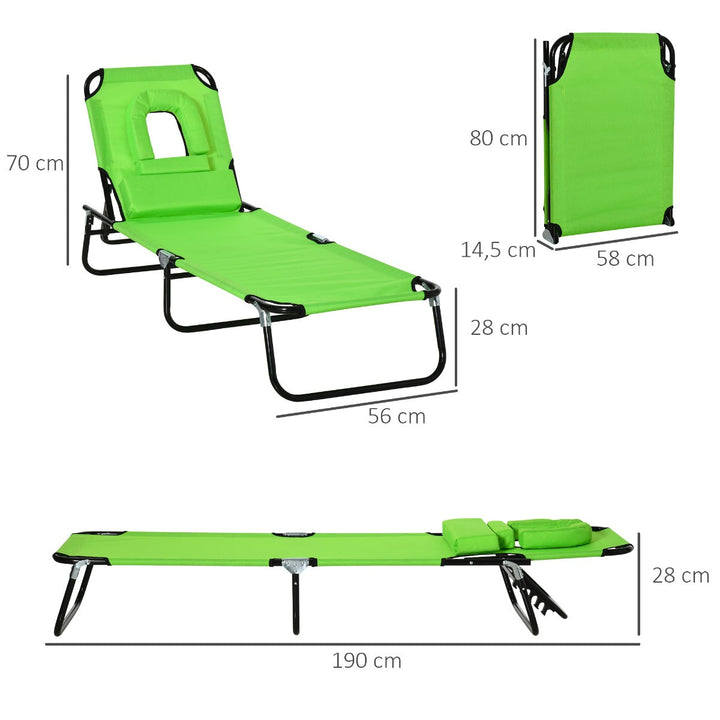 Espreguiçadeira Dobrável com Encosto Ajustável em 4 Posições Espreguiçadeira de Jardim com Almofada Estrutura de Aço Tecido Oxford para Acampamento Praia Terraço 190x56x28cm Verde