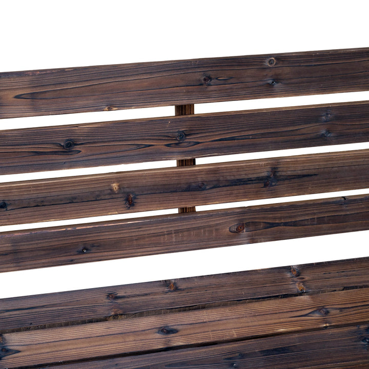 Banco de madeira ao ar livre com apoio de braços em forma de roda Vista envelhecida para varanda Terraço 105,5x56x75 cm Marrom rústico