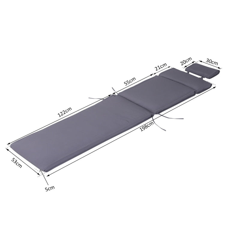 Colchão Suave para Espreguiçadeira Almofada Dobrável Coberta Acolchoada para Exterior Cinza 198x53x5cm