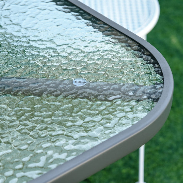Mesa retangular de metal para jardim com orifício para guarda-sol Capacidade 70kg Vidro temperado 120x80x70 cm Cinza carvão