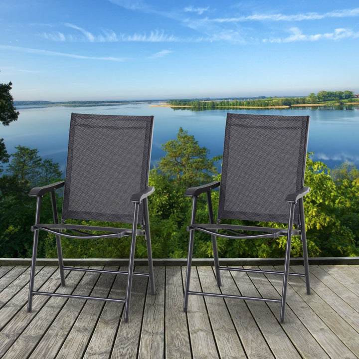 Conjunto de 2 cadeiras dobráveis para exteriores com braços Cadeiras para varanda Jardim Terraço 58x64x94 cm Preto Carga 100kg