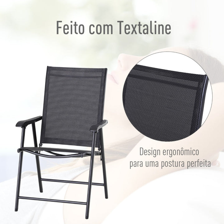 Conjunto de 2 cadeiras dobráveis para exteriores com braços Cadeiras para varanda Jardim Terraço 58x64x94 cm Preto Carga 100kg