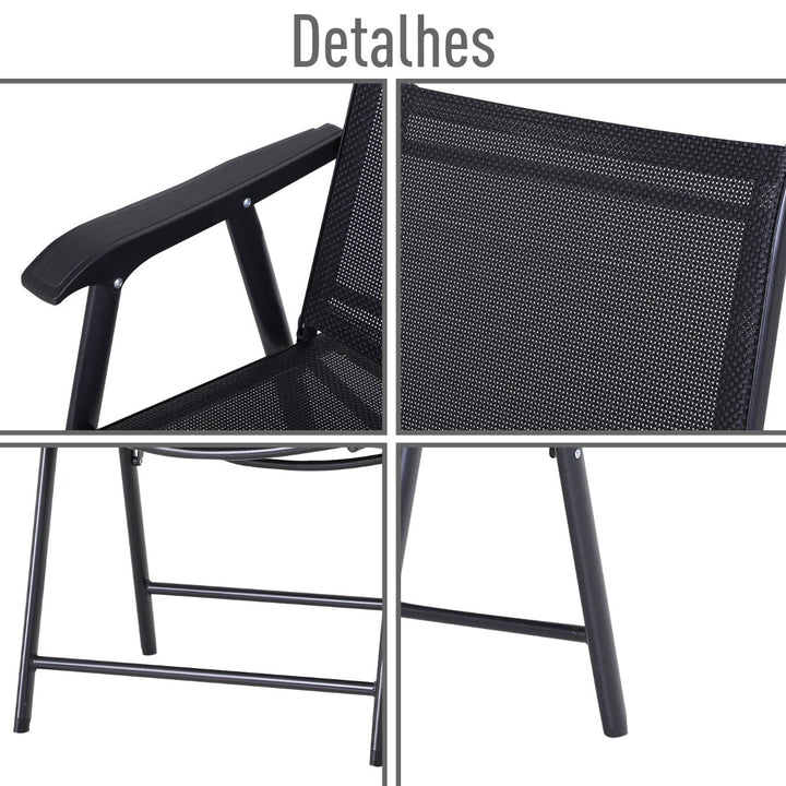 Conjunto de 2 cadeiras dobráveis para exteriores com braços Cadeiras para varanda Jardim Terraço 58x64x94 cm Preto Carga 100kg