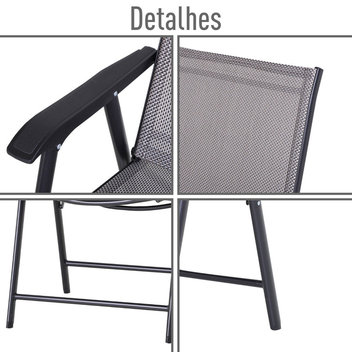 Conjunto de 2 cadeiras dobráveis para exterior Com braços Cadeiras para varandas Jardim Terraço 58x64x94 cm Cinzento Carga 100kg