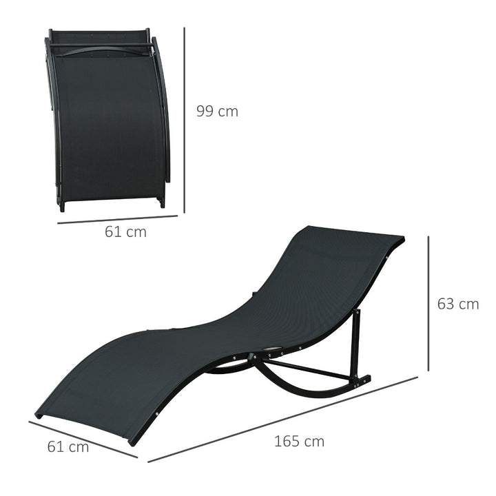 2 espreguiçadeiras dobráveis ??ergonômicas em forma de S com estrutura de alumínio Textilene para piscina terraço jardim 165x61x63 cm Preto