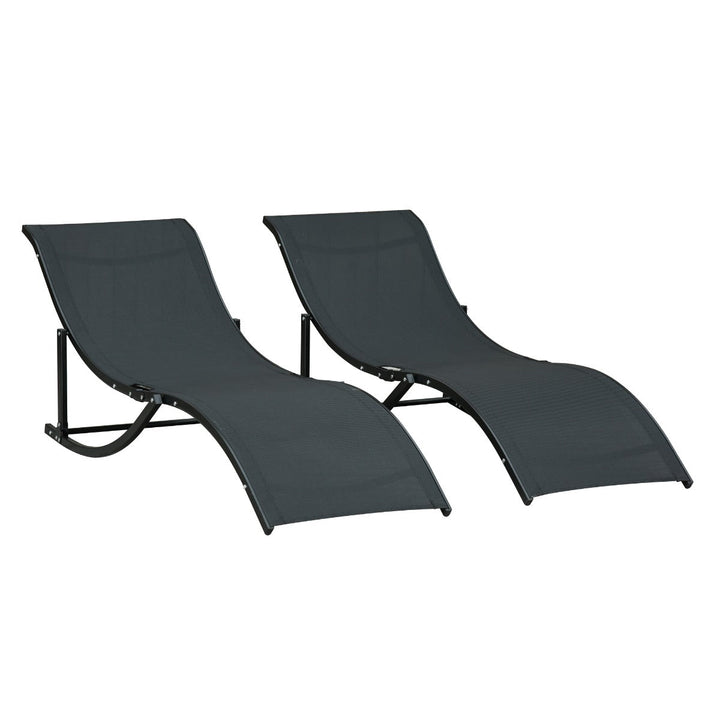 2 espreguiçadeiras dobráveis ??ergonômicas em forma de S com estrutura de alumínio Textilene para piscina terraço jardim 165x61x63 cm Preto