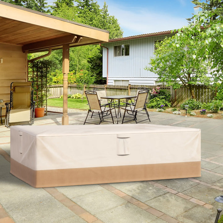 Capa Protetora para Móveis de Jardim 270x200x78cm Tecido Oxford 600D Impermeável Cobertura para Sofás Mesas Exterior com 4 Ventilações 5 Alças Cordão de Tração Bege