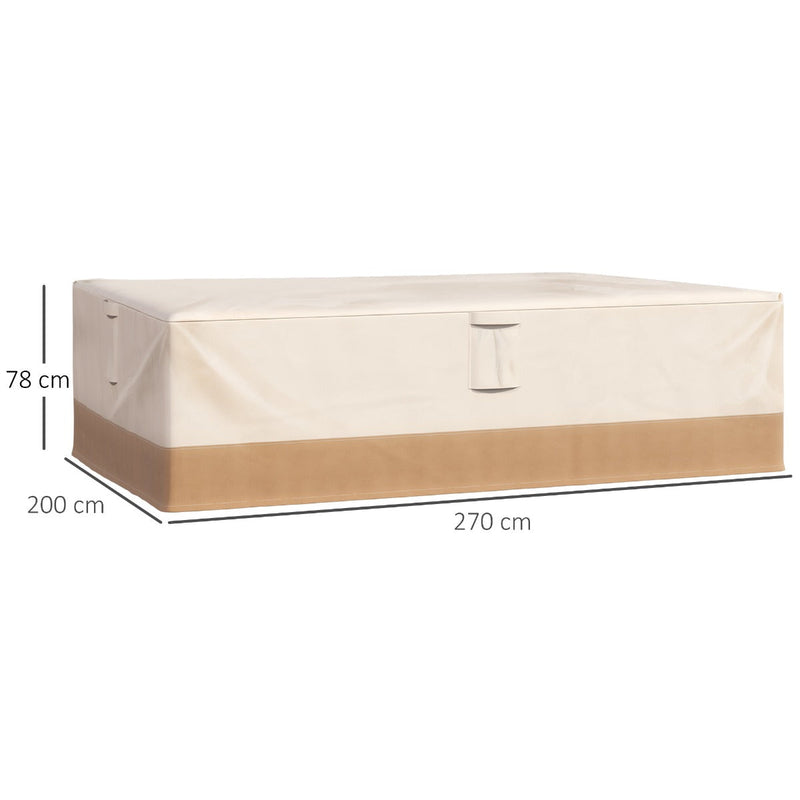 Capa Protetora para Móveis de Jardim 270x200x78cm Tecido Oxford 600D Impermeável Cobertura para Sofás Mesas Exterior com 4 Ventilações 5 Alças Cordão de Tração Bege