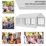 Pérgola para Jardim 6x3m Pérgola de Jardim com 4 Painéis Laterais 2 Portas Enroláveis e 6 Janelas Proteção UV para Exterior Eventos Casamentos Branco