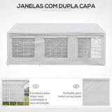 Pérgola para Jardim 6x3m Pérgola de Jardim com 4 Painéis Laterais 2 Portas Enroláveis e 6 Janelas Proteção UV para Exterior Eventos Casamentos Branco