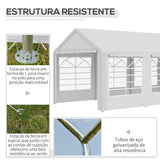 Pérgola para Jardim 6x3m Pérgola de Jardim com 4 Painéis Laterais 2 Portas Enroláveis e 6 Janelas Proteção UV para Exterior Eventos Casamentos Branco