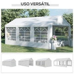 Pérgola para Jardim 6x3m Pérgola de Jardim com 4 Painéis Laterais 2 Portas Enroláveis e 6 Janelas Proteção UV para Exterior Eventos Casamentos Branco