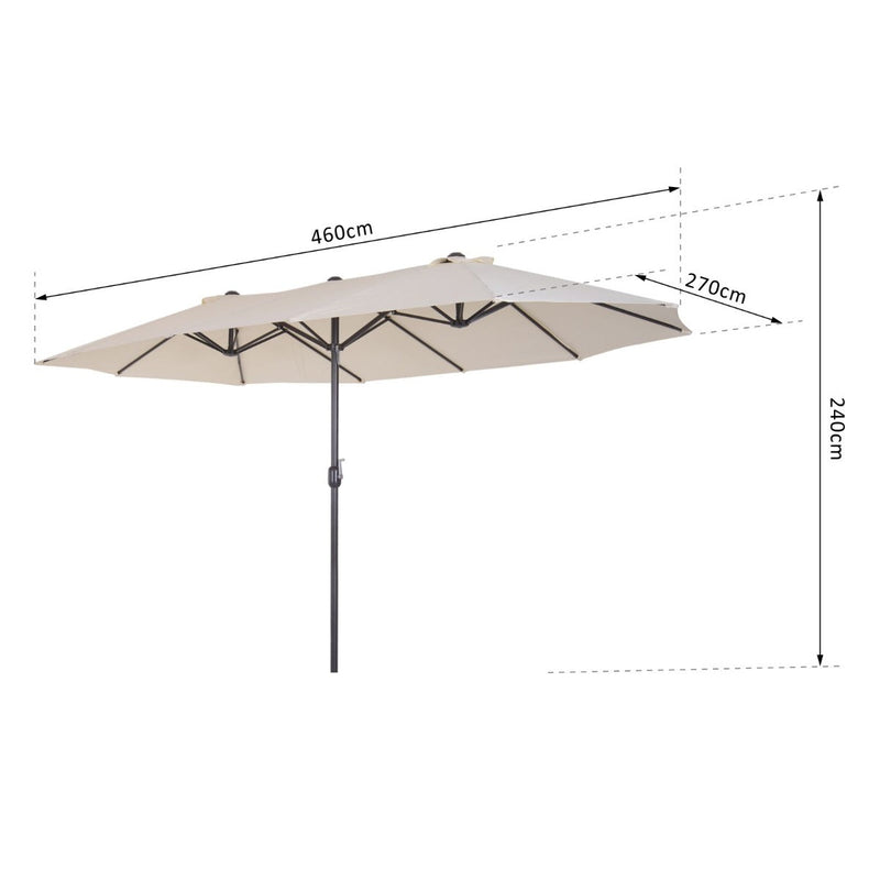 Pára-sol duplo para jardim Tecido de Poliéster Proteção Solar UV 460x240 cm Bege