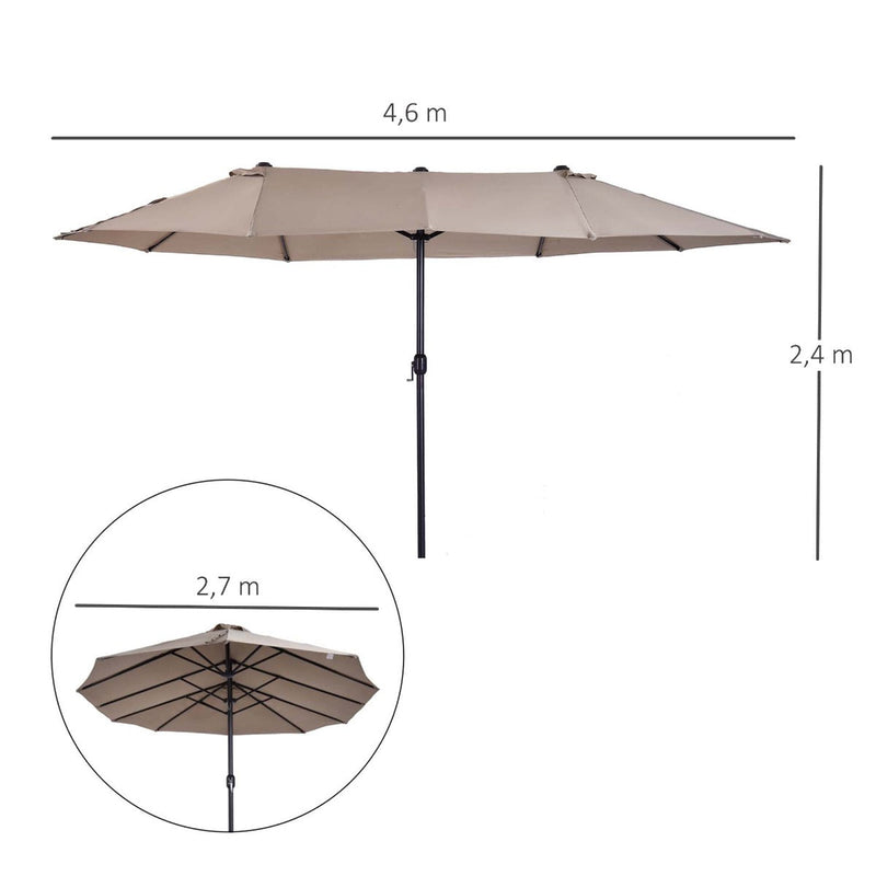 Pára-Sol Duplo com Manivela Resistente À Água e Proteção UV 460x240 cm Cor Café