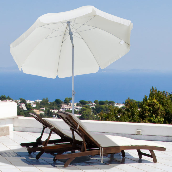 Guarda-sol de praia Ø200 cm de diâmetro com Telhado Inclinado Poste Destacável e pico inferior creme