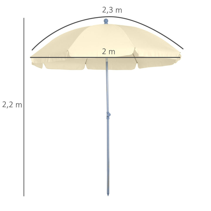 Guarda-sol de praia Ø200 cm de diâmetro com Telhado Inclinado Poste Destacável e pico inferior creme