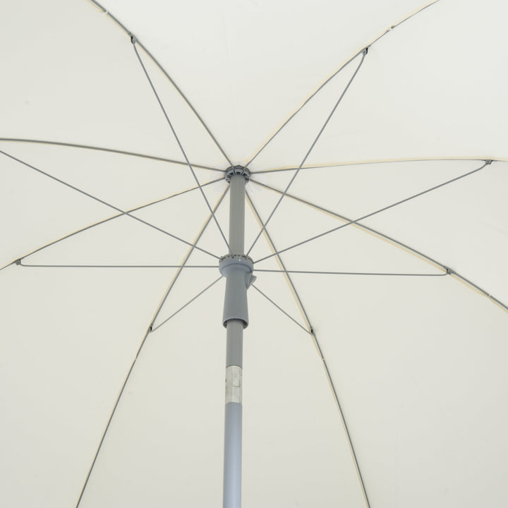 Guarda-sol de praia Ø200 cm de diâmetro com Telhado Inclinado Poste Destacável e pico inferior creme