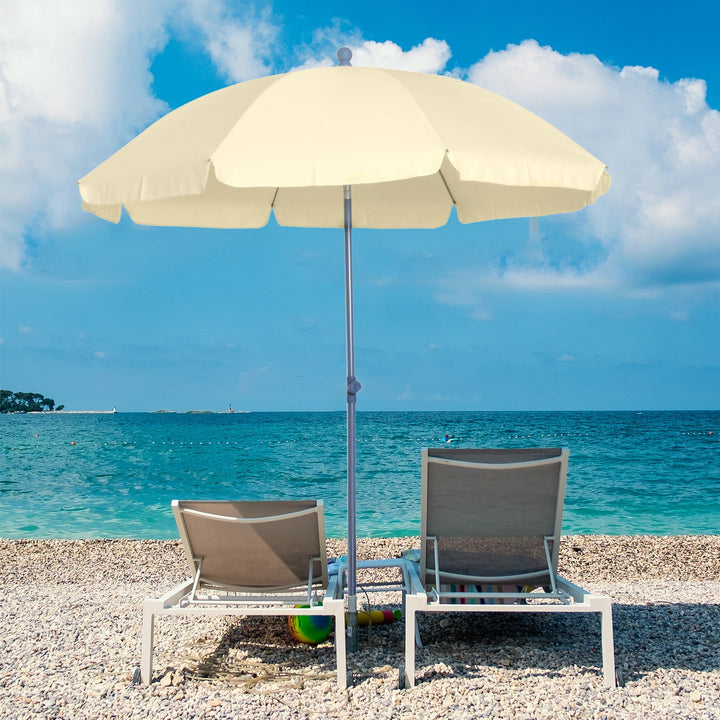 Guarda-sol de praia Ø200 cm de diâmetro com Telhado Inclinado Poste Destacável e pico inferior creme